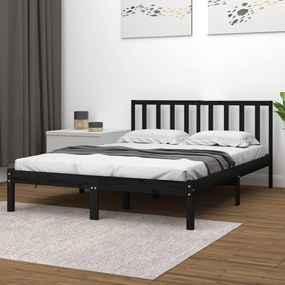 3105050 vidaXL Cadru de pat dublu, negru, 135x190 cm, lemn masiv de pin