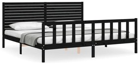3193225 vidaXL Cadru de pat cu tăblie Super King Size, negru, lemn masiv