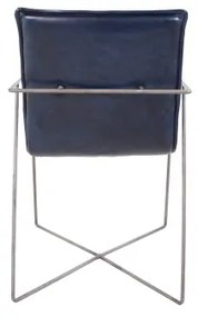 Scaun dining, albastru, din piele naturala si metal, Saint-Tropez