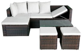 Set mobilier de gradina cu perne, 4 piese, maro, poliratan Maro, 4