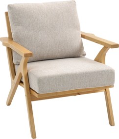 HOMCOM Fotoliu de salon, fotoliu scandinav din stofă cu aspect de in, perne căptușite și picioare din lemn de hevea, 76x87x88cm, bej | Aosom Romania