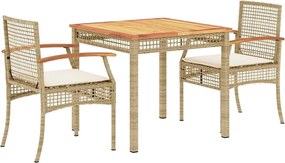 vidaXL Set mobilier de grădină cu perne, 3 piese, bej, poliratan