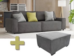 Canapea extensibila cu trei locuri si taburet SMART SET, gri inchis