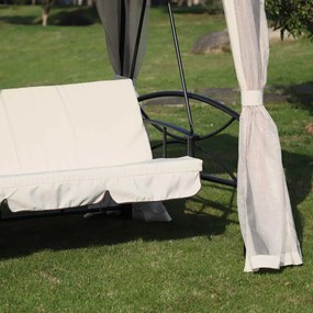 Foisor cu Canapea 3 Locuri și 5 perne, Plasa Tantari, cadru din otel, Bej 232x149x245cm Outsunny | Aosom Romania