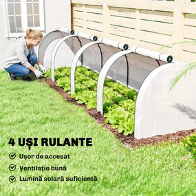 Outsunny Seră de Grădină, 4 Uși Rulabile, Oțel și Plastic, 395 x 100 x 80 cm, Alb | Aosom Romania