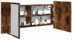 vidaXL Dulap de baie cu oglindă și LED, stejar fumuriu, 100x12x45 cm