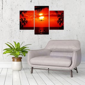 Tablou - apus de soare cu avion (90x60 cm)