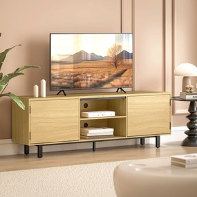 HOMCOM Comodă TV, mobilier TV până la 165 cm, 2 uși cu deschidere prin apăsare și 2 rafturi, 160x35x55,5cm, lemn natural | Aosom Romania