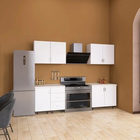 Bucatarie 160 cm Lungime, Material PAL 18mm, Culoare ALB, Blat termorezistent 2.8 cm Grosime