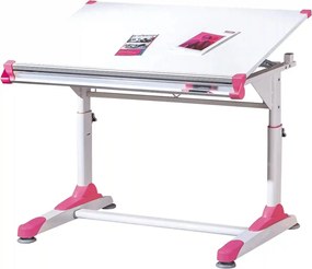 Masa birou COLLORIDO, alb/roz, 100x66x69/84 cm