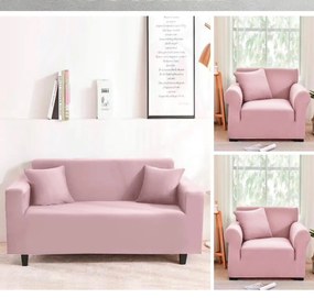 Set huse elastice pentru canapea 3 locuri si 2 fotolii, uni, cu brate, roz, CFT-02