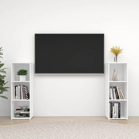 Comode TV, 2 buc., alb extralucios, 107x35x37 cm, PAL 2, Alb foarte lucios, 107 x 35 x 37 cm