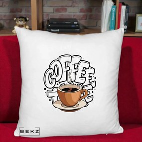 Perna Personalizata COFFEE cu Cana, 40x40 cm, Alb Pufos, Husa Detasabila, Perna Inclusa, BEKZ®