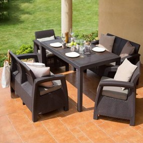 Set de mobilier de grădină Corfu Fiesta, culoare maro, cu perne taupe calde