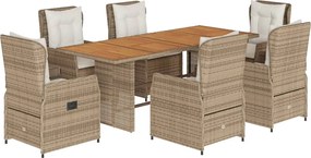 vidaXL Set de masă pentru grădină, 7 piese, cu perne, bej, poliratan