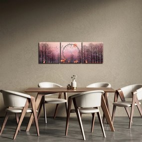 Tablou - Căprioare în strălucirea apusului de soare (cu ceas) (90x30 cm)