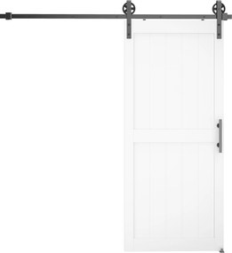 HOMCOM Ușă Glisantă de Interior 81.3x213.4cm, Șină din Oțel, Mâner Îmbunătățit, Role, Ușă de Interior în Stil Industrial, din MDF și Lemn de Pin, Impermeabilă, pentru Bucătărie, Baie, Living | Aosom Romania