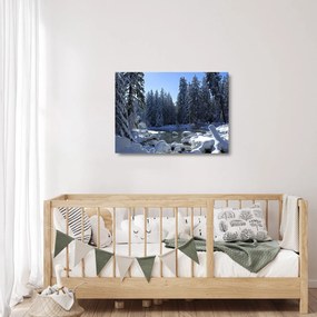 Tablou pe sticlă pădurii înzăpezite (70x50 cm)