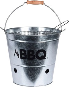 Găleată grătar BBQ din zinc Ø26 cm, portabilă, cu grătar și mâner, ideală pentru camping și picnic