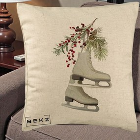 Perna Decorativa Patine cu Ramuri de Brad si Afine, 40x40 cm, Bej, Husa Detasabila, Perna Inclusa, BEKZ®