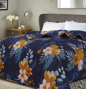 Cuvertura de pat cu model FLOWERISH HEXAGON, albastru inchis Dimensiune: 170 x 220 cm