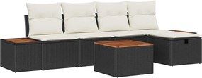 vidaXL Set de canapele pentru grădină cu pernă 6 pcs Negru Rattan poli