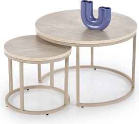 Set 2 masute cafea PAOLA, bej cu efect de piatra travertin/casmir