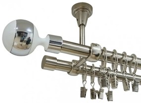 Galerie dubla kula alb prindere tavan 19 mm inox (Alege marime: 180 cm)