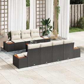 vidaXL Set de canapele de grădină de 8 piese cu perne, negru, rattan polyester, acacia