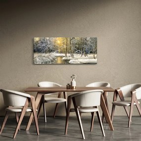 Tablou - Cabană în pădure, pictură în uei (120x50 cm)
