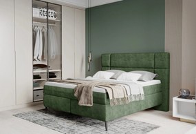 Pat tapitat boxspring LUCIO 180x200, stofa catifelata bej deschis - On