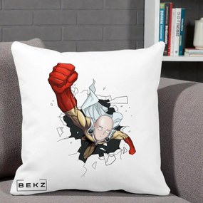 Perna Personalizata One Punch Man Saitama Pumn, 40x40 cm, Alba Mata, Husa Detasabila, Perna Inclusa, BEKZ®