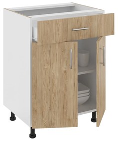 Corp Baza Karo, 1 Sertar, 2 Usi, Lemn Natural/Alb, 60 x 50 x 80 cm