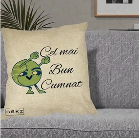 Cadou pentru Cumnat - Perna Personalizata Cel mai Bun Cumnat cu Personaj Funny Verde, 40x40 cm, Crem, Husa Detasabila, Perna Inclusa, BEKZ®