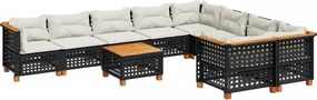 vidaXL Set canapele de grădină cu perne, 10 piese, negru, poliratan