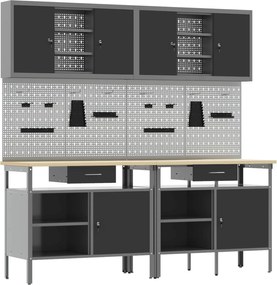 vidaXL Set banc de lucru 8 pcs Roșu și gri Oțel vopsit electrostatic