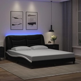 3213946 vidaXL Cadru de pat cu LED, negru și alb, 160x200 cm, piele ecologică