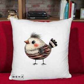 Perna Decorativa Pui Expresiv Dungi Negru-Rosu, 40x40 cm, Alb Pufos, Husa Detasabila, Perna Inclusa, BEKZ®