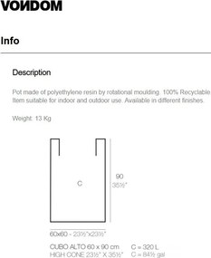 Ghiveci plante design decorativ modern exterior / interior CUBE POT 60x60x90cm