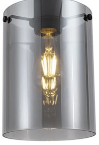 Lampă suspendată de design neagră cu sticlă fumurie - Domo