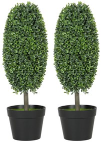 HOMCOM Set de 2 plante artificiale, Arbori de plastic rezistenți la UV în ghiveci, Plastica, Ciment, Verde | Aosom Romania
