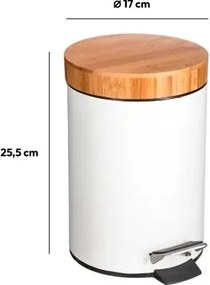 Cos de gunoi cu capac din bambus NATUREO 3L, alb