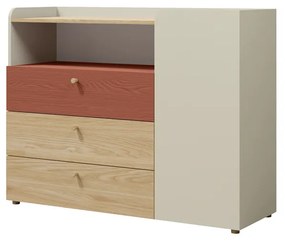 Comodă Yoda 9 (bej deschis + stejar uleios + coral). 1087358