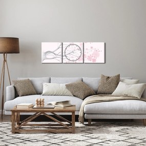Tablou - Flori roz (cu ceas) (90x30 cm)