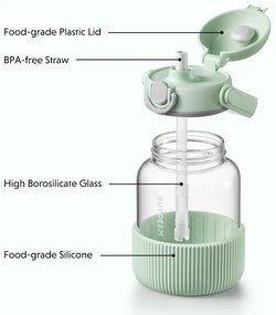 Sticla Buydeem DG78-CG, Pai pop-up, Maner, Sticla rezistenta la caldura pana la 150°C, Etansare tripla, Verde