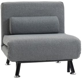 HOMCOM Fotoliu pliabil cu funcție de pat, fotoliu de relaxare în imitație de in, spătar reglabil, 75 x 70 x 75 cm, Gri închis | Aosom Romania