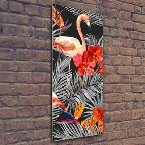Tablou Printat Pe Sticlă Flamingos și flori