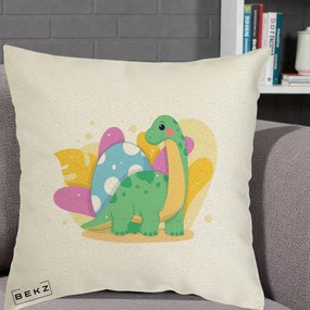 Perna Personalizata Dinozaur cu Ou Pastelat, 40x40 cm, Ecru, Husa Detasabila, Perna Inclusa, BEKZ®