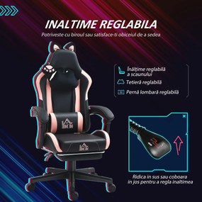 HOMCOM Scaun Gaming Ergonomic cu Urechi de Pisica, Roz | Aosom Romania