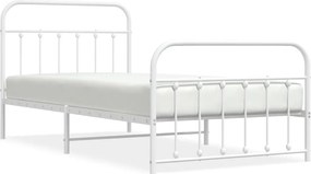 vidaXL Cadru de pat metalic cu tăblie de cap/picioare, alb, 107x203 cm
